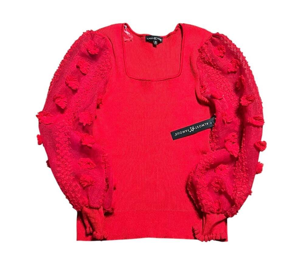 Almost Famous Red Ribbed Knit Sweater with Textured Puff Sleeves Size 3X